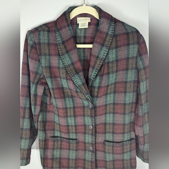 Vintage Arizona Plaid Southwestern Wool Blend barn Jacket coat size men's Medium - Picture 2 of 6